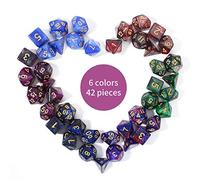FLASHOWL Polyhedral Dice Set - 42 Pieces (D20, D12, D10, D8, D6, D4) - Acrylic - Blue, Purple, Black - Number Theme - Adult