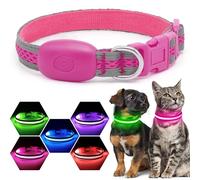 Flashseen LED Cat Collar,Light Up Dog Collar Rechargeable, Dog Lights for Night Walking, Comfortable Soft Mesh Pet Collar Adjustable for Cats Puppy and Small Dogs(Pink, XS)