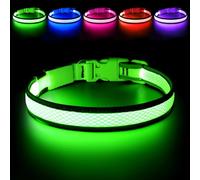 Flashseen LED Dog Collar, Light Up Dog Collar Lights USB Rechargeable, Adjustable Comfortable Soft Mesh Safety Collar for Small, Medium, Large Dogs(Large, Neon Green)