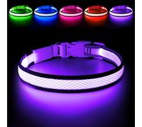 Flashseen - USB Rechargeable LED Dog Collar Adjustable Comfortable Soft Mesh Pet Dog Collar for Small Medium Large Dogs Purple