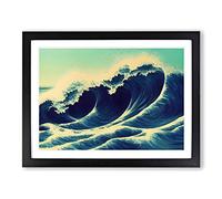 Flashy Japanese Wave H1022 Framed Print for Living Room Bedroom Home Office Décor, Wall Art Picture Ready to Hang, Black A2 Frame (64 x 46 cm)