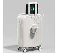 Flasidu 20 Inch Cabin Suitcase Medium Size with USB Interface Cup Holder Hanging Hook and Code Lock Silent Spinner Wheel,Hard Shell Suitcase 4 Wheels Lightweight (White)