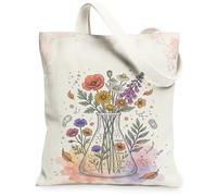 Flask Canvas Tote Bag for Women, Spring Floral Flower Leaf Spring Pastel Washable Reusable Aesthetic Tote Bag Ideas for Tra, Pastel, 13x15 Inch