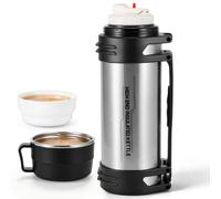 Flask for Cold and Hot Drinks, 2L Stainless Steel Vacuum Insulated Flask | Large Capacity Coffee Mugs with Cup, Leakproof Hot Water Bottle with Telescopic Handle for Outdoor Travel Hiking Camping