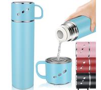 Flask for Hot Drink, 550ml Stainless Steel Hot Water Bottle with Cover, Leakproof Vaccum Six Wall Travel Mug with Handle, BPA Free Thermal Flask Cup for Coffee Tea Food Soup, Travel Gyms Sports, Blue
