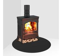 FLASLD Fireproof Under Fireplace Mat Half Round Hearth Rug Protects Floors, Decks and Patios from Sparks Embers (101×101 cm, Black)