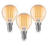 Flaspar E14 Vintage Bulb 4w, Small Edison Screw Filament Bulb Amber Glow 2200K, 4W Replace E14 40W, Home Ceiling Chandelier Energy Saving Light Bulbs, Non-dimmable, Pack of 3
