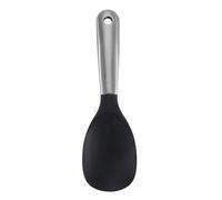 Flat 430 Stainless Steel Rice Spoon Non-stick Shovel Silicone Short Cooking Ladle Kitchen Scoop Paddle Spatula(Black)