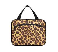 Flat Abstract Pattern Leopard Skin Print Gold Brown Hanging Bags for Traveling with Hook Designer Unisex Waterproof Cosmetic Bag for Accessories Women Bathroom Bolsa para guardar maquillaje