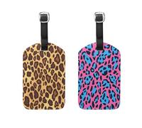 Flat Abstract Pattern Leopard Skin Print Gold Brown Peach Blue Animal Leopard Print Fur 2 Pcs Luggage tag Ship Essentials Cruise Luggage tag for Preventing Loss of Bags