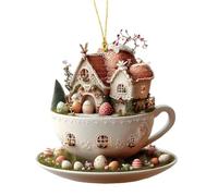 Flat Acrylic Easter Pendants - Coffee Cup House Easter Egg Ornaments, Cup House Easter Egg Easter Pendant | Coffee Cup Easter Ornaments, 2nd Acrylic Flat Hangable, Easter Decoration for Tree