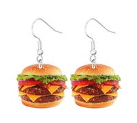 Flat Acrylic Food Earrings Creative Hamburger Bread Fried Chicken French Fries Earrings for Women, Acrylic, No Gemstone