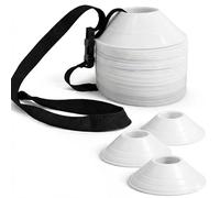 Flat Agility Training Cones Set with Carry Bag & Stacker - Multi-Colour Low Profile Disc Cones for Football, Soccer, Speed & Fitness Drills | Flexible Non-Slip Sports Markers (25, White)