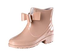 Flat Ankle Rain Boots for Women Uk Wide Fit, Women Plastic Bow Rain Boots, Soft Flexible Rubber Shoes, Slip Resistant Deep Tread Outsole Shoes for Coastal Beach Holiday Activities