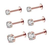 Flat Back Earrings, 3&4&5mm Tiny Stud Earrings for Unisex, Cubic Zirconia (CZ) Screw Back Stud Earrings, Tiny Helix & Cartilage Piercing Jewelry Gifts for Women Girls (Rose Gold)