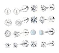 Flat Back Earrings for Women Men, 316L Stainless Steel Titanium Stud Earrings, Hypoallergenic 20G Cubic Zircon Screw Back Stud Earrings, Variety of Dainty Styles Designs for Multiple Piercing