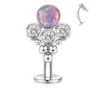Flat Back G23 Titanium Belly Ring - 14G Silver Curved Barbell With Purple Opal Disc - 10mm Internally Threaded Navel Piercing Jewellery