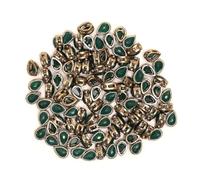 Flat Back Raised Sew On Kundan Stones Beads for Craft Work, Embroidery Work, Jewellery Work, Aari Work, Maggam Work etc (Teardrop Shape, Vintage Green, 5X8MM, 100 Pieces)