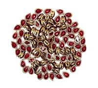 Flat Back Raised Sew On Kundan Stones Beads for Craft Work, Embroidery Work, Jewellery Work, Aari Work, Maggam Work etc in Raised Setting (100Pieces, 5x8MM, Teardrop Shape, Maroon)