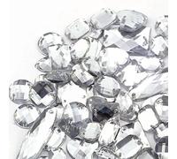 Flat Back Rhinestone Mix 50 100 500 Clear Sparkly 8mm 10mm 12mm 14mm 16mm 18mm 20mm 22mm Teardrop Large Bead Diamante Gem Crystal Teardrop Round Pear Heart Long Big Sewing Jewel 2 holes sew (100 pack)