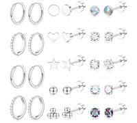 Flat Back Stud Cartilage Earrings for Women Surgical Stainless Steel Earring Sets Stack for Sensitive Ears Multiple Piercing Silver Screw Back, Cubic Zirconia, No Gemstone