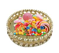 Flat Basket, Wood, 21 x 5 cm, Round, Kitchen Basket with Rustic Decorative Bowl, Sweets, Potatoes, Cakes, Onions at the Dining Table