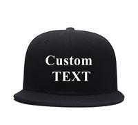 Flat Bill Classic Hat Adjustable Personalised Brim High Top End Trendy Color Style Plain Tone Custom Baseball Cap (Black)