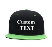 Flat Bill Classic Hat Adjustable Personalised Brim High Top End Trendy Color Style Plain Tone Custom Baseball Cap (A-Black+Green)