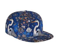 Flat Bill Trucker Hats for Women Men - Blue Heron Floral Garden Adjustable Flat Baseball Cap Dad Hats Snapback Hats for Men