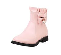 Flat Boots For Women - Faux Leather Boots Womens Fashion Bowknot Shoes Comfort Zipper Short Boots Cute Round Toe Square Heel Booties Classic Elegant Boot Student Style Short Shoes