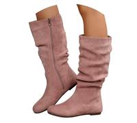 Flat Boots for Women Uk Slouchy Mid Calf Flat Boots for Women Uk High Top Cowboy Boot Clearance Mid Calf Boot Over the Knee Booties for Womens Low Chunky Heel Round Toe Slip on Western Footwear