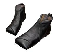 Flat Bottom Boots, Outdoor Walking Shoes With Elastic Band Fashionable Retro Closed Split Toe Shoes Real Leather Low Heels Shoe Casual Street Cool Style Casual Boots For Cowgirls