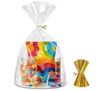 Flat Bottom Cellophane Bags with Twist Ties, 55 CT 10x14 Inches Cellophane Wrap for Gift Flat Bottom Clear Treat Bags Cello Packaging for Party Favors, Bridal Showers and Wedding Gift Wrapping