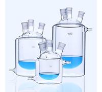 Flat Bottom Four Mouth Glass Jacketed Reaction Bottle - Double-layer Laboratory Reactor Flask for Experiments(2000mL 24x24x24x24)