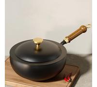 Flat Bottom Pot, Uncoated Pot-bellied With Lid, Spatula, Multi-purpose Frying Pan Wrought Iron For Kitchen, Household (24 * 11cm)