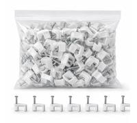 Flat Cable Clips 14mm White, Plastic Nail-In Wire Clips for TV, Telephone, Internet and Electrical Cables, Wall Fixing Cable Tidy Clips for Home and Office, 50 Pack