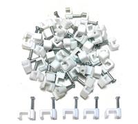 Flat Cable Clips 6mm White, Plastic Nail-In Wire Clips for TV, Telephone, Internet and Electrical Cables, Wall Fixing Cable Tidy Clips for Home and Office, 50 Pack