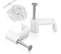 Flat Cable Clips White 100 Pcs for Cat6 Cat7 Ethernet Cable Clips to Wall with Steel Nails 10mm 12mm Cord Holder (10mm)