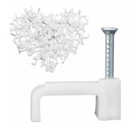 Flat Cable Clips White 200 Pcs, Pcsfor Wire Ethernet Cable, Telephone Cable, TV Wire with Steel Nails 10mm Cord Holder, Wall Wire Tidy Holder Clip Management Cable Pins, Tacks Tidy