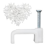 Flat Cable Clips White 200 Pcs, Pcsfor Wire Ethernet Cable, Telephone Cable, TV Wire with Steel Nails 10mm Cord Holder, Wall Wire Tidy Holder Clip Management Cable Pins, Cable Tacks Wire Tidy Clips