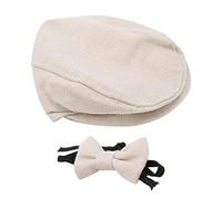 Flat Cap Gentleman Hat with Adjustable Bow, Cotton Newsboy Cap 0-1 Month Infant Newborn Photography Outfits Props for Boys & Girls 11" Head Circumference (Black White) (Denim Blue) (Coffee) (Dark