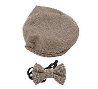 Flat Cap Gentleman Hat with Adjustable Bow, Cotton Newsboy Cap 0-1 Month Infant Newborn Photography Outfits Props for Boys & Girls 11" Head Circumference (Black White) (Denim Blue) (Coffee)