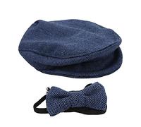 Flat Cap Gentleman Hat with Adjustable Bow, Cotton Newsboy Cap 0-1 Month Infant Newborn Photography Outfits Props for Boys & Girls 11" Head Circumference (Black White) (Denim Blue) (Coffee) (Dark