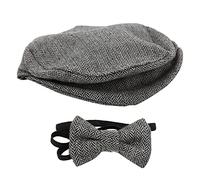 Flat Cap Gentleman Hat with Adjustable Bow, Cotton Newsboy Cap 0-1 Month Infant Newborn Photography Outfits Props for Boys & Girls 11" Head Circumference (Black White) (Denim Blue) (Coffee) (Dark