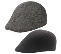 Flat Cap, Men's Flat Caps, Peaky Blinders Hat, Newsboy Cap, Adjustable Tweed Flat Caps for Men, Casual Driving Hat for Outdoor Activities, Golf, Hunting, Travel, 2-Pack (Coffee Herringbone & Red Check