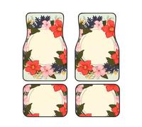 Flat Circle Floral Spring Wreath Car Floor Mats Universal Car Front Rear Floor Foot Mats All Weather Protection Auto Foot Pad Rubber Non-Slip Vehicle Carpet Full Set of 4 Pieces