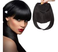 Flat Clip In On Bangs Fringe Hair Extension One Piece Synthetic With Temples Fringe Hairpiece Hair Accessories For Womens, Natural Black