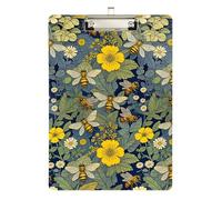Flat clipboard Botanical Bee Yellow Flowers Green Waterproof for Football Softball Coaching Size 9 x 12.5 Tabla para escribir