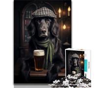 Flat Coat Retriever in The Pub 1000 Pieces Jigsaw Puzzles For Teens And Adults,Family Game Stress Reliever Difficult Challenge Gifts for Friends And Family 38x26cm