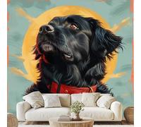 Flat Coated Retriever Dog Mural Black Canine Yellow Sun Wallpaper 300x210 cm Vintage Blackgroud Wall Decals Peel and Stick Wall Art for Bedroom Bathroom Stickers Home Decor wa127k